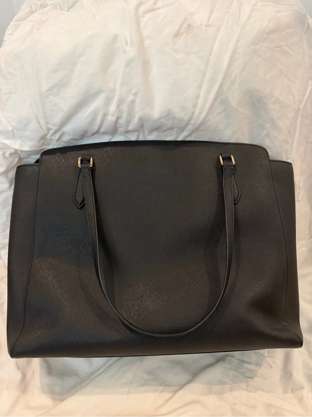 Tory Burch Black Leather Zip-Top Tote with Gold Hardware
